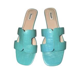 Dune London Leather Smart Slider Sandals Turquoise Green, Sz EU 40 US 9.5